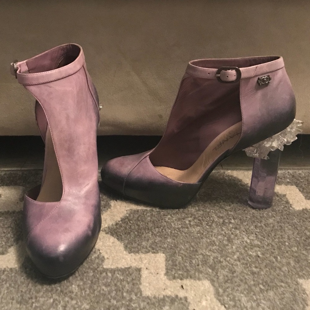 Ombré Leather Crystal Lucite Cutout Booties